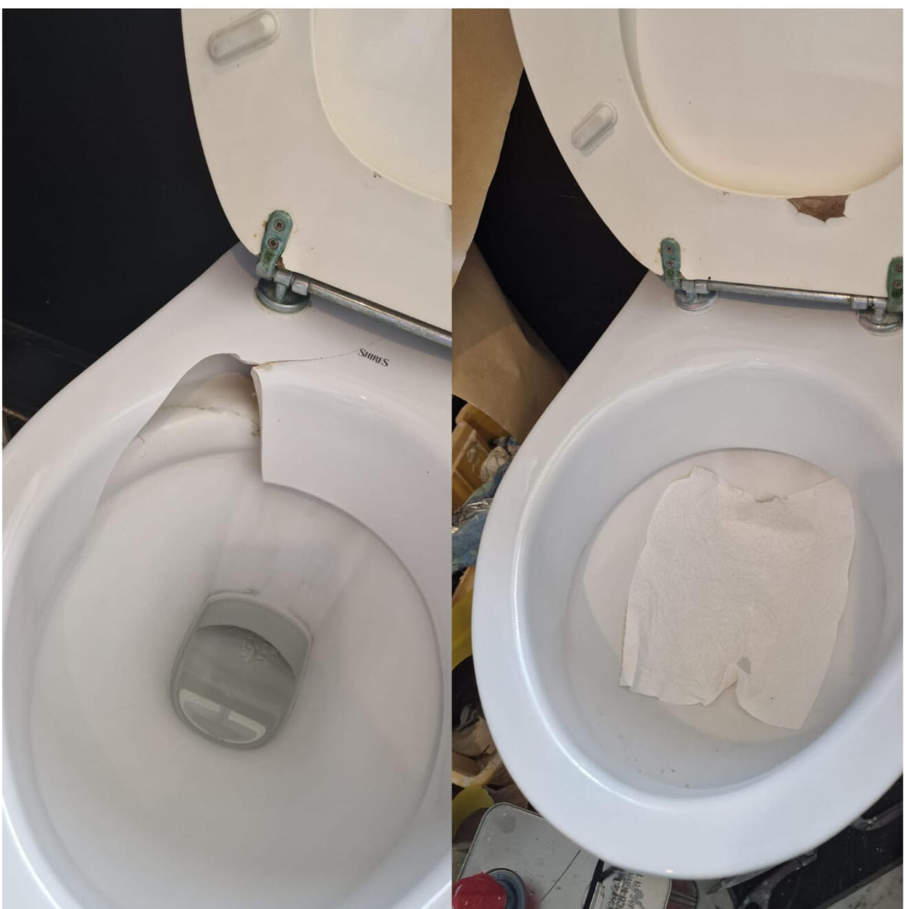 before and after pictures of a ceramic toilet crack repair before and after pictures of a ceramic toilet crack repair in a pub in the center of Newbury