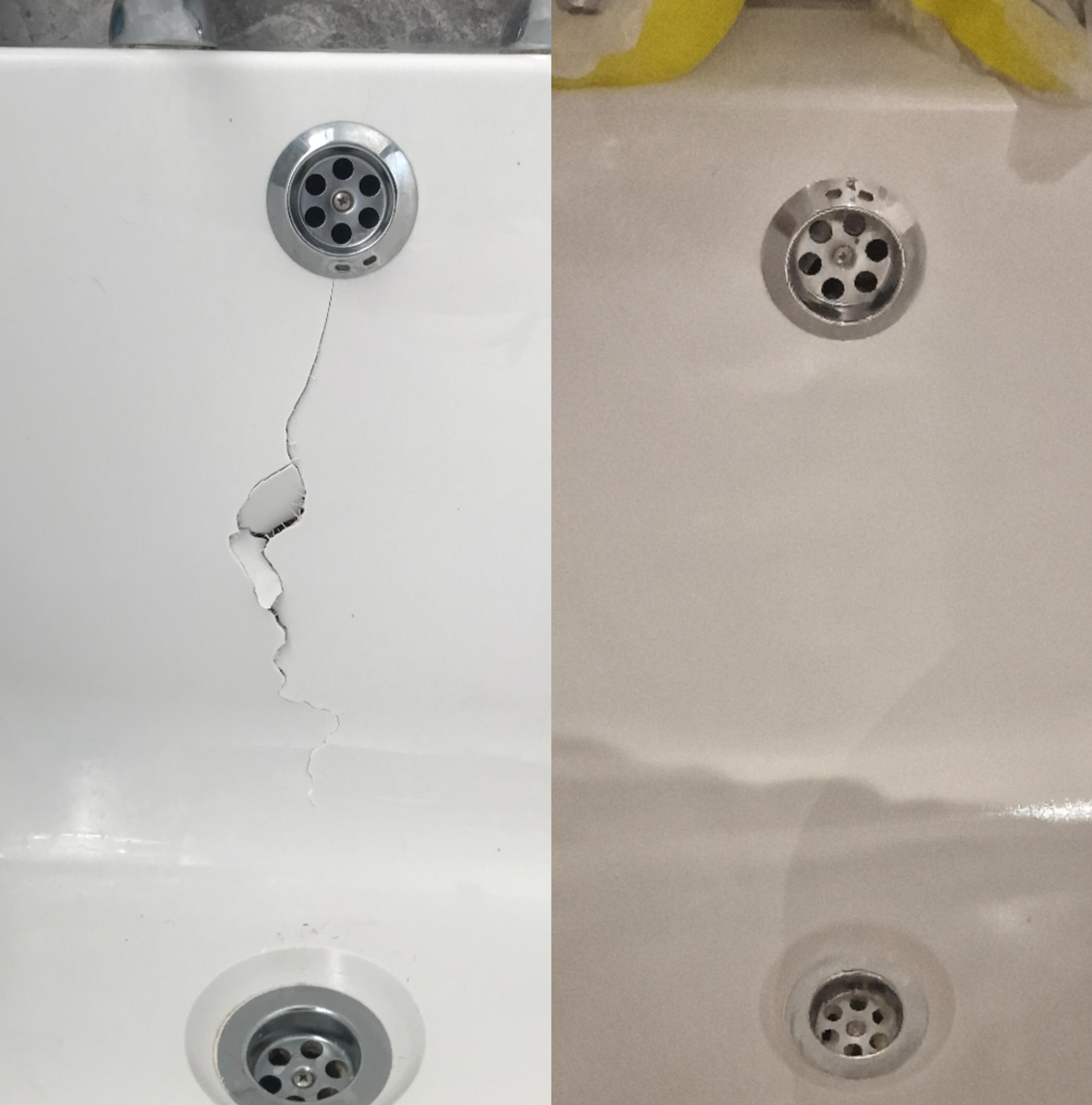 Acrylic Bath Crack Repair Before & After photos of an Acrylic Bath Crack Repair In Thatcham, Newbury